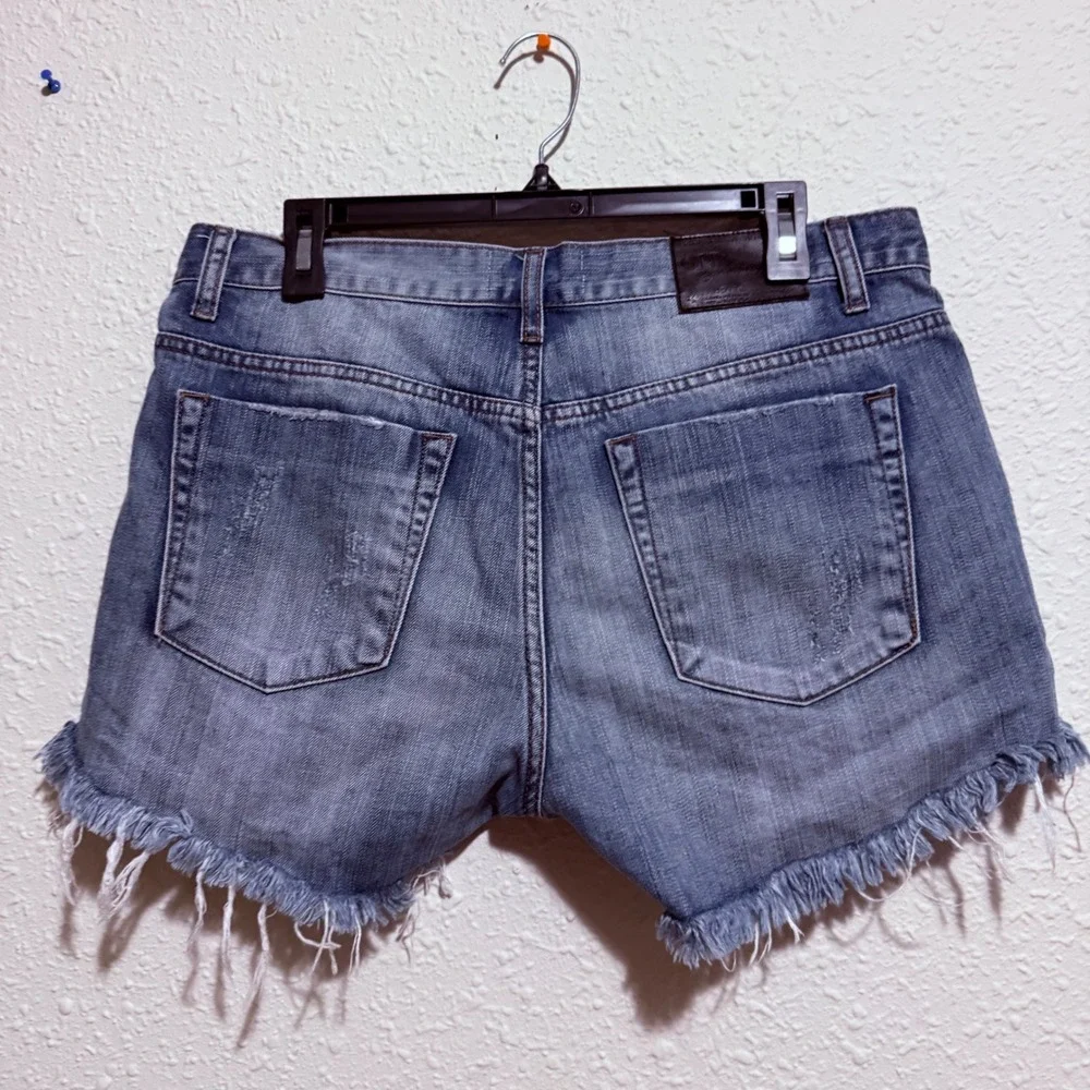 One Teaspoon 29 Bandits Relaxed Fit Shorts long rise twisted Button Fly Blue‎